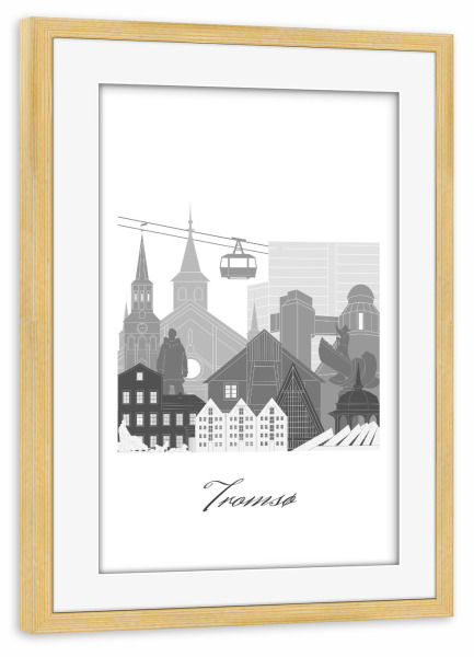 Poster mit Rahmen kiefer "Tromsø Skyline schwarz-weiß" artboxONE - Städte,Reise,Architektur,Kartografie