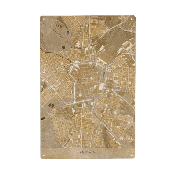Holzbild "Sepia-Karte - Leipziger Innenstadt" artboxONE - Kartografie - Leipzig,Deutschland,Alt,Antik,Distressed,Karte,Braun,Sepia