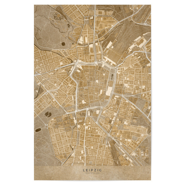 Poster 30x20 cm "Sepia-Karte - Leipziger Innenstadt" artboxONE - Kartografie - Leipzig,Deutschland,Alt,Antik,Distressed,Karte,Braun,Sepia