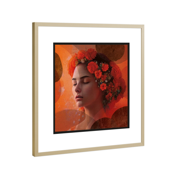 Poster mit Rahmen Gold "LINEN - Woman in orange" artboxONE - Abstrakt,Für Mama,Für Papa - Modern,Art,Geschenk,Einrichtung,Abstrakt,Kunst,Woman