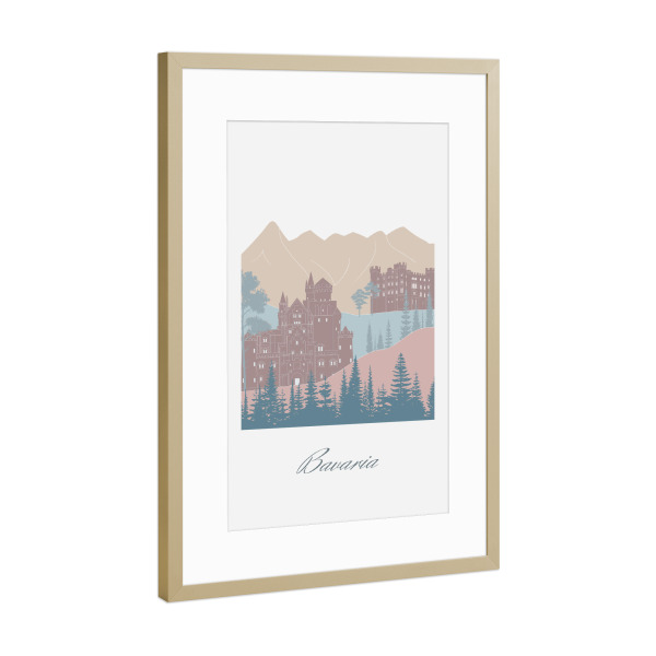 Poster mit Rahmen Gold "Bayern Skyline Erdtöne Stil" artboxONE - Städte,Reise,Architektur,Kartografie