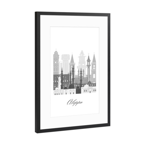 Poster mit Rahmen Schwarz (Metallic) "Skyline von Aleppo sw Stil" artboxONE - Städte,Reise,Architektur,Kartografie