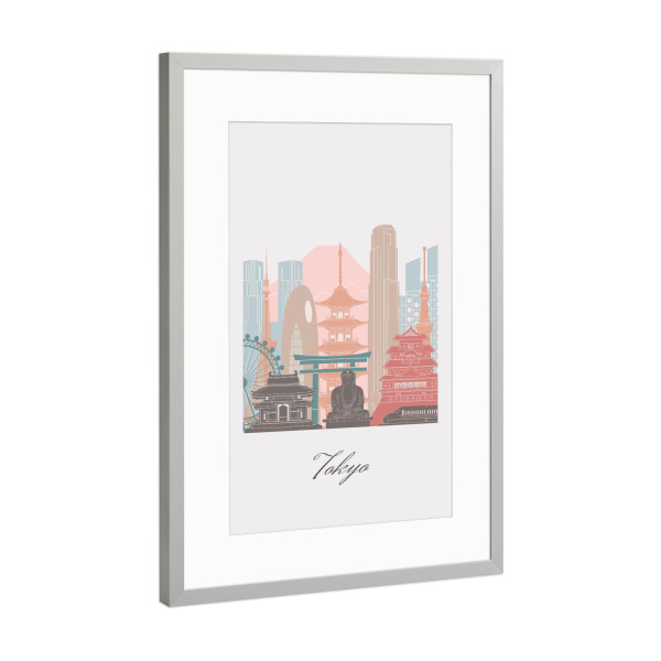 Poster mit Rahmen Silber "Tokyo Skyline Pastellstil" artboxONE - Städte,Reise,Architektur,Städte / Tokio,Kartografie