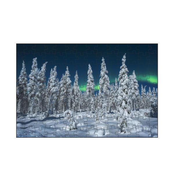 artboxONE Puzzle "Speere aus Eis" artboxONE - Natur,Reise - Finnland,Lappland,Winter,Winterlandschaft,Schnee,Wald,Bäume,Tannen,Polarlicht,Nacht