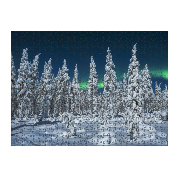 Puzzle Ravensburger "Speere aus Eis" artboxONE - Natur,Reise - Finnland,Lappland,Winter,Winterlandschaft,Schnee,Wald,Bäume,Tannen,Polarlicht,Nacht