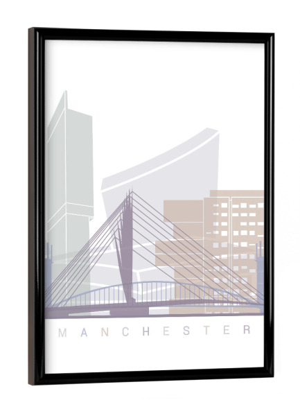 Poster mit schwarzem Rahmen "MANCHESTER-SKYLINE-PASTELL" artboxONE - Städte,Architektur