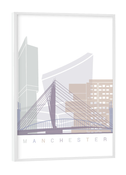 Poster mit weißem Rahmen "MANCHESTER-SKYLINE-PASTELL" artboxONE - Städte,Architektur