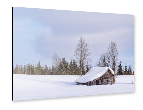 Alu-Dibond "Holzhütte im Schnee" 30x20 cm artboxONE