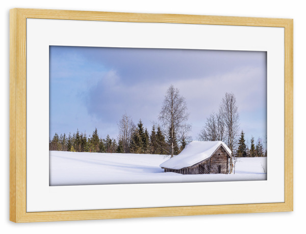 Poster mit Rahmen kiefer "Holzhütte im Schnee" artboxONE - Natur,Reise,Architektur,Reise / Länder