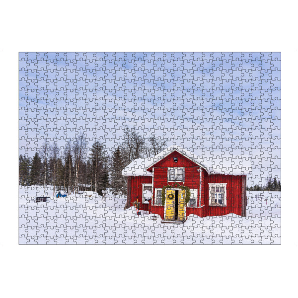 Puzzle Ravensburger "Rote Holzhütte im Schnee" artboxONE - Natur,Reise,Architektur,Reise / Länder