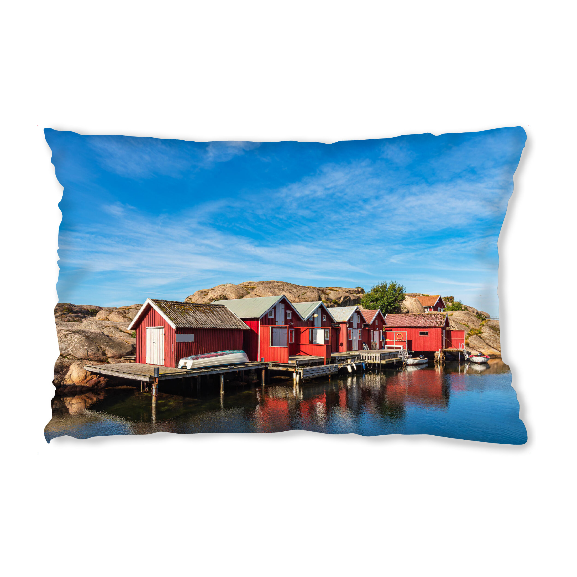 Design-Kissen "Rote Bootshäuser am Meer" artboxONE - Natur,Reise,Architektur,Reise / Strand und Meer,Reise / Länder