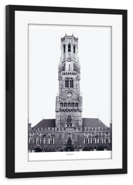 Poster mit Rahmen schwarz "Bellfried @ Brügge" artboxONE - Reise,Schwarzweiß,Architektur,Reise / Länder