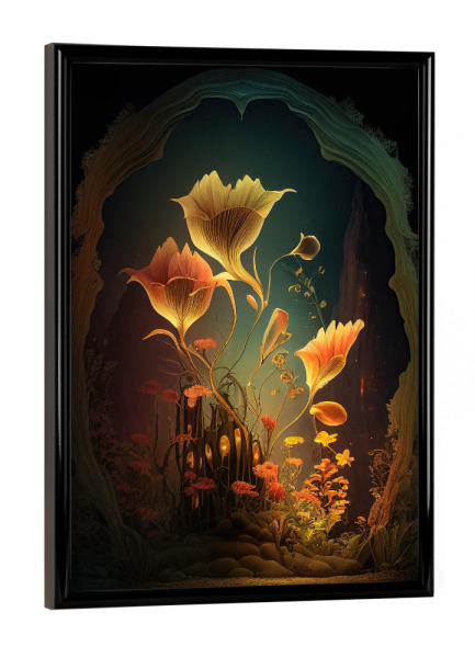 Poster mit schwarzem Rahmen "Malerei von mystischen Blumen" artboxONE - Floral,Abstrakt