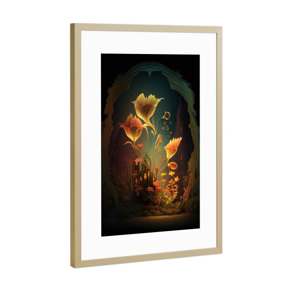 Poster mit Rahmen Gold "Malerei von mystischen Blumen" artboxONE - Floral,Abstrakt