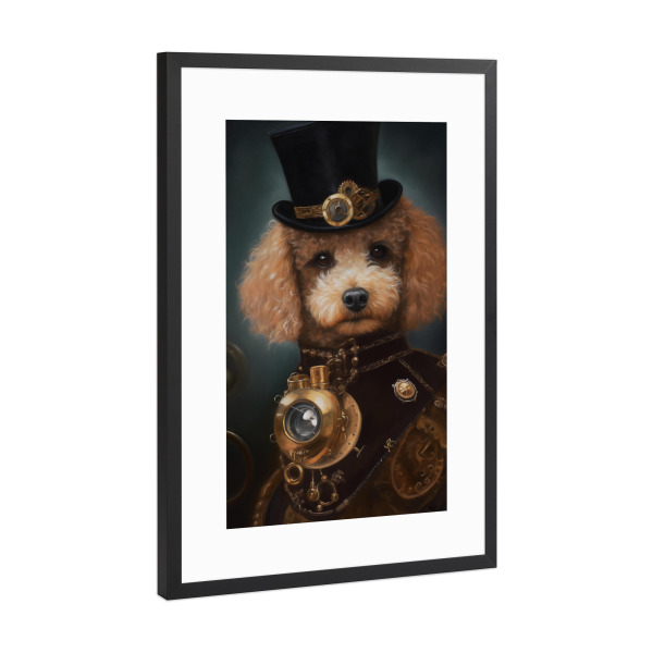 Poster mit Rahmen Schwarz (Metallic) "Steampunk Toy-Pudel" artboxONE - Tiere