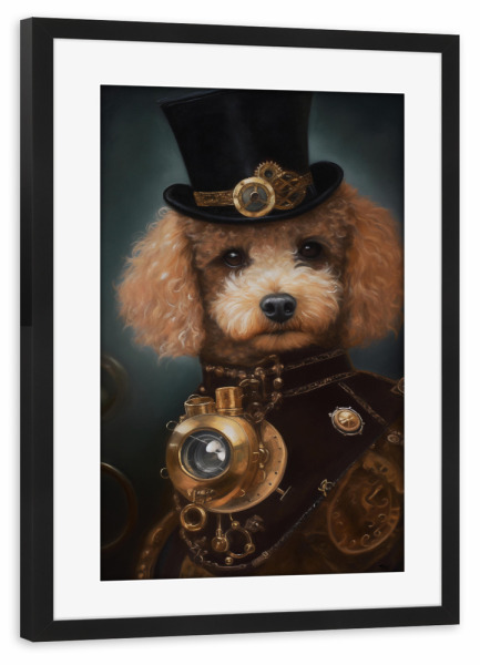 Poster mit Rahmen schwarz "Steampunk Toy-Pudel" artboxONE - Tiere