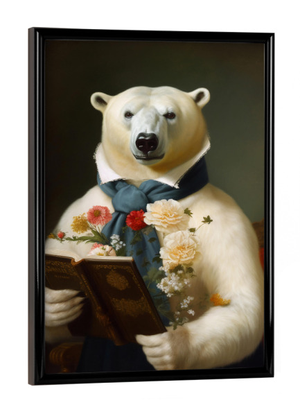 Poster mit schwarzem Rahmen "Eisbär mit einem Buch" artboxONE - Tiere