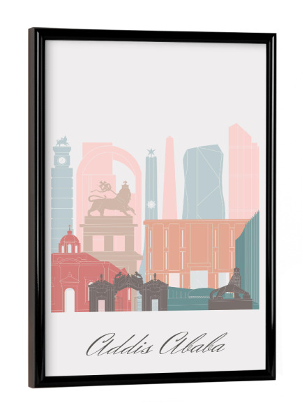 Poster mit schwarzem Rahmen "Addis Abeba Skyline Pastell" artboxONE - Städte,Reise,Architektur,Kartografie