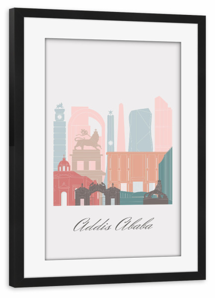 Poster mit Rahmen schwarz "Addis Abeba Skyline Pastell" artboxONE - Städte,Reise,Architektur,Kartografie