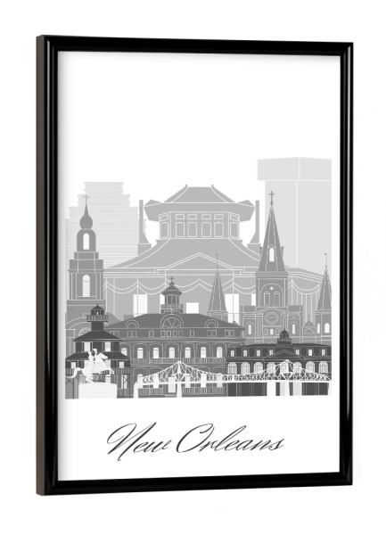 Poster mit schwarzem Rahmen "Skyline von New Orleans sw" artboxONE - Städte,Reise,Architektur,Kartografie