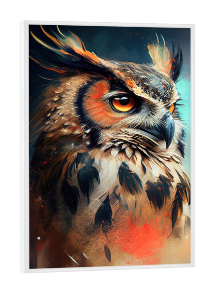 Poster mit weißem Rahmen "Eulenmalerei-Porträt" artboxONE - Tiere - Tier,Kunst,Vogel,Leinwand,Bunte,Hübsch,öl,Eule,Farbe,Malerei,Porträt,Aquarell