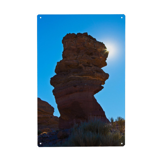 Metall Poster "Roque Cinchado mit Sonne" artboxONE - Natur,Reise,Reise / Länder