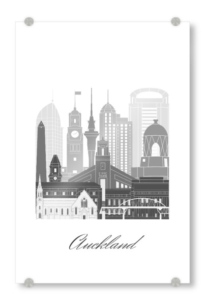 Acrylglasbild "Auckland Skyline sw" artboxONE - Städte,Reise,Architektur,Kartografie