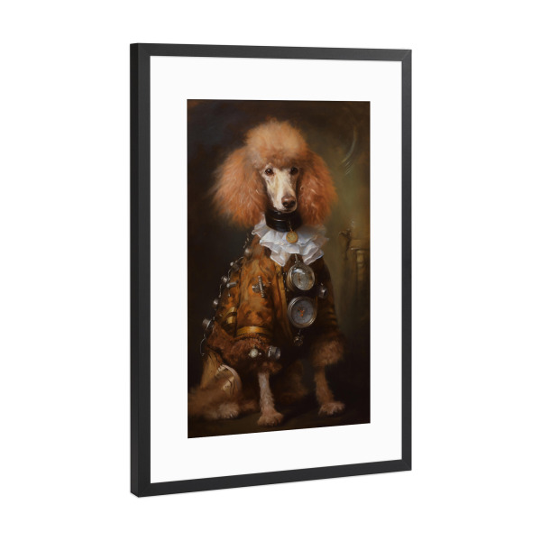 Poster mit Rahmen Schwarz (Metallic) "Brauner Steampunk Pudel" artboxONE - Tiere