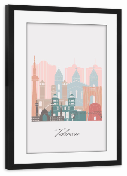 Poster mit Rahmen schwarz "Pastellstil der Teheraner Skyline" artboxONE - Städte,Reise,Architektur,Kartografie