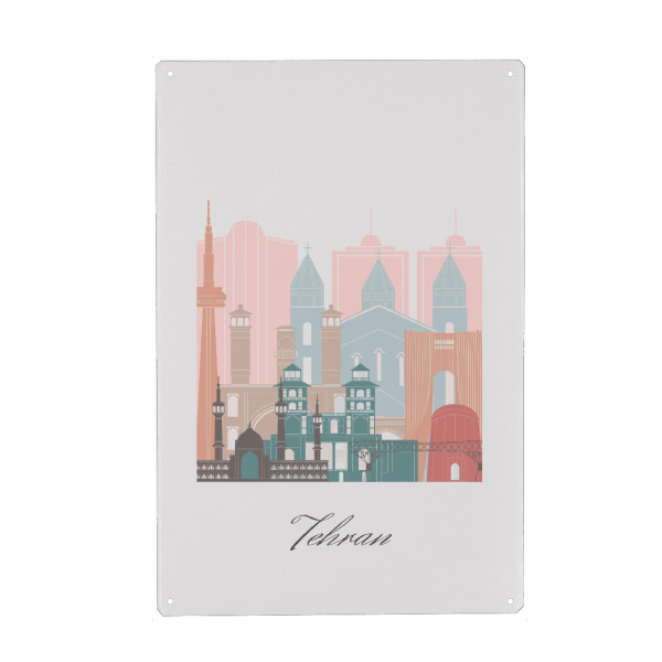 Holzbild "Pastellstil der Teheraner Skyline" artboxONE - Städte,Reise,Architektur,Kartografie