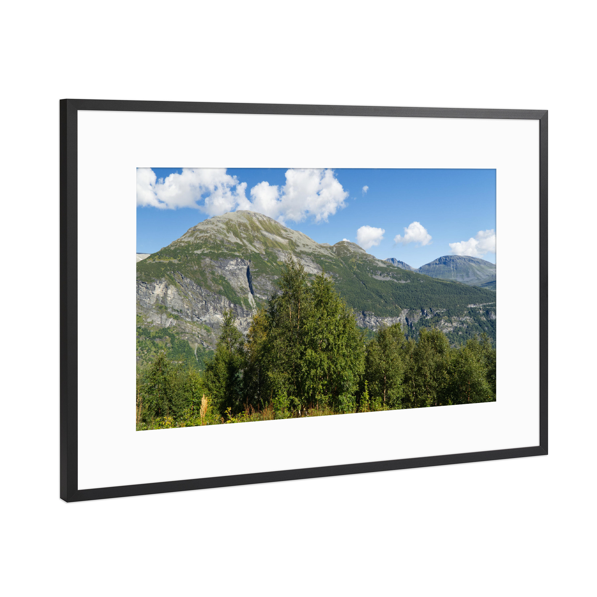 Poster mit Rahmen Schwarz (Metallic) "Berglandschaft am Geirangerfjord" artboxONE - Natur,Reise,Reise / Länder