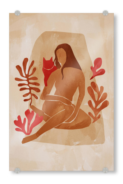 Acrylglasbild "Katze und Frau - Magenta" artboxONE - Natur,Tiere,Abstrakt