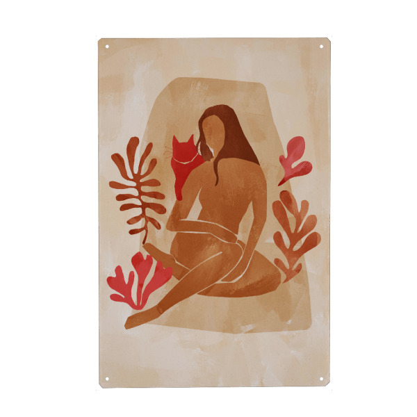 Holzbild "Katze und Frau - Magenta" artboxONE - Natur,Tiere,Abstrakt