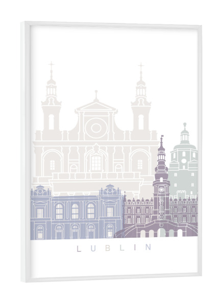Poster mit weißem Rahmen "LUBLIN SKYLINE PASTELL" artboxONE - Städte,Architektur