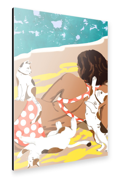 Alu-Dibond "Katzenmama am Strand" 30x20 cm artboxONE