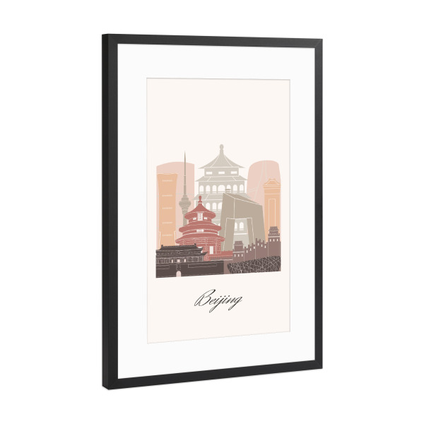 Poster mit Rahmen Schwarz (Metallic) "Skyline von Peking in Terrakotta" artboxONE - Städte,Reise,Architektur,Kartografie