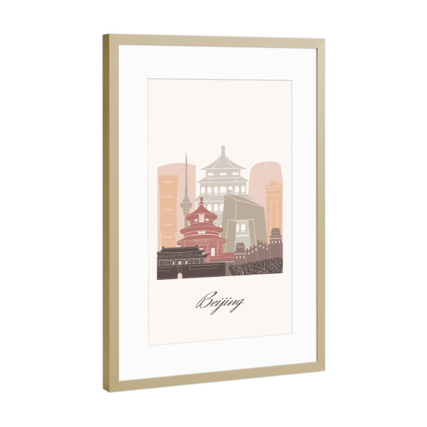 Poster mit Rahmen Gold "Skyline von Peking in Terrakotta" artboxONE - Städte,Reise,Architektur,Kartografie