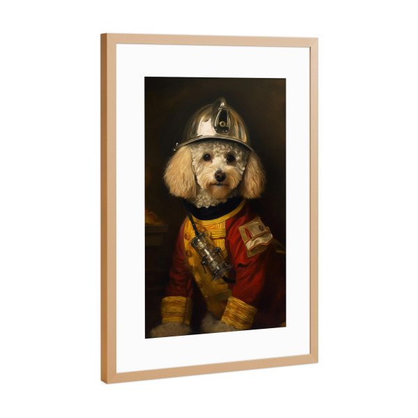 Poster mit Rahmen Kupfer "Feuerwehr Pudel" artboxONE - Tiere