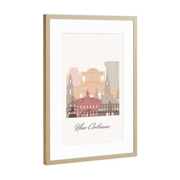 Poster mit Rahmen Gold "Skyline-Terrakotta von New Orleans" artboxONE - Städte,Reise,Architektur,Kartografie