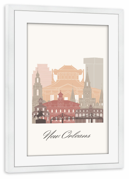 Poster mit Rahmen weiß "Skyline-Terrakotta von New Orleans" artboxONE - Städte,Reise,Architektur,Kartografie