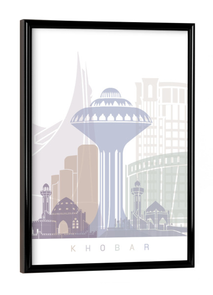 Poster mit schwarzem Rahmen "KHOBAR SKYLINE PASTELL" artboxONE - Städte,Architektur