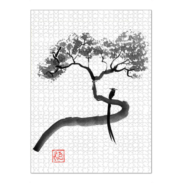 Puzzle Ravensburger "Tchitrec im Baum" artboxONE - Tiere,Schwarzweiß - Tchitrec,Sumie,Japan,Baum,Schwarzweiß - Bild tchitrec