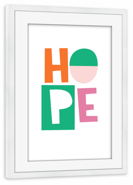 Poster mit Rahmen weiß "HOPE cut out" artboxONE - Typografie - Typografie,Guter hoffnung,Fröhlich,Bunt,Cut out,Paperart,Modern,Bold,Farbenfroh