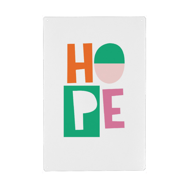 Holzbild "HOPE cut out" artboxONE - Typografie - Typografie,Guter hoffnung,Fröhlich,Bunt,Cut out,Paperart,Modern,Bold,Farbenfroh