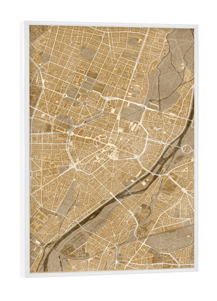 Poster mit weißem Rahmen "Sepiakarte - Münchner Innenstadt" artboxONE - Städte / München,Kartografie