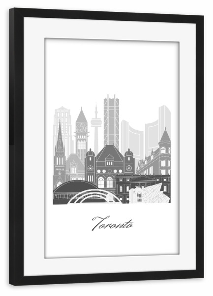 Poster mit Rahmen schwarz "Toronto Skyline schwarz-weiß" artboxONE - Städte,Reise,Architektur,Kartografie