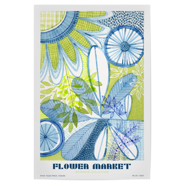 Poster 30x20 cm "Susan Black - Flower Market blau" artboxONE - Typografie,Natur,Floral