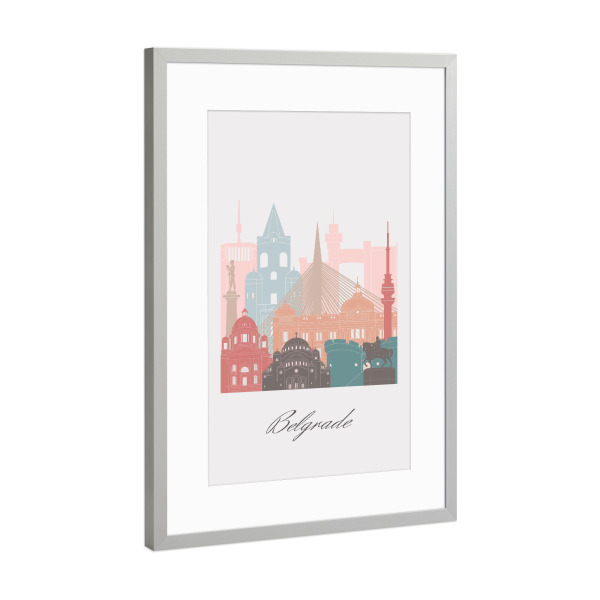 Poster mit Rahmen Silber "Belgrader Skyline im Pastellstil" artboxONE - Städte,Reise,Architektur,Kartografie