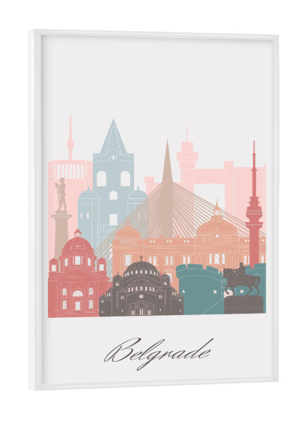 Poster mit weißem Rahmen "Belgrader Skyline im Pastellstil" artboxONE - Städte,Reise,Architektur,Kartografie