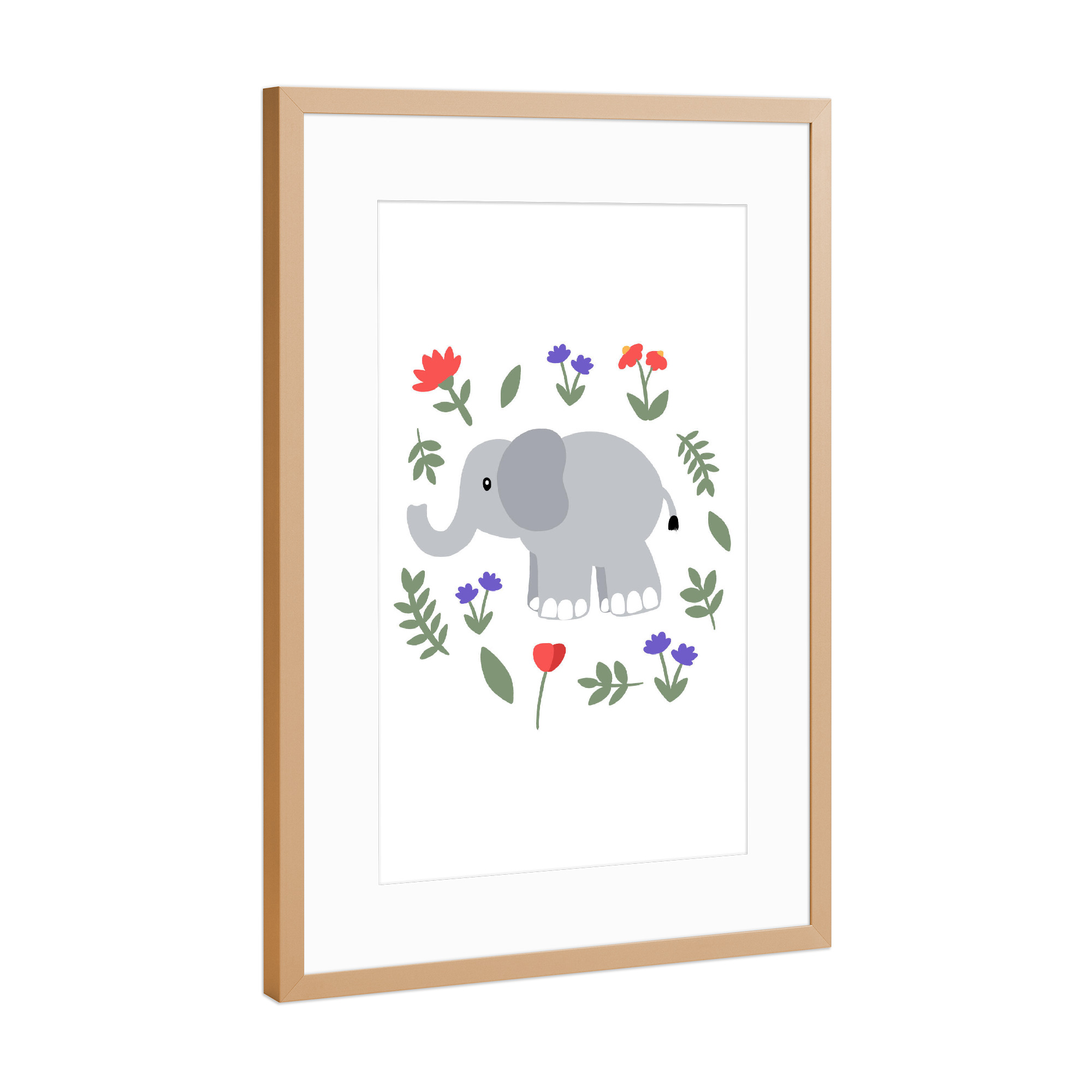 Poster mit Rahmen Kupfer "Elefant mit Blumenwiese" artboxONE - Für Kinder,Tiere